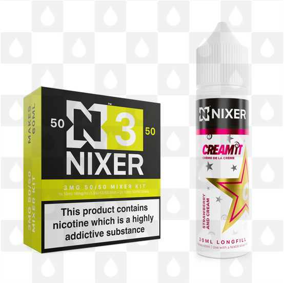 Strawberry and Cream by Cream It x Nixer E Liquid | 60ml Long Fill, Nicotine Type: Regular Nicotine, Strength & Size: 03mg • 60ml • Inc Shots (50/50)