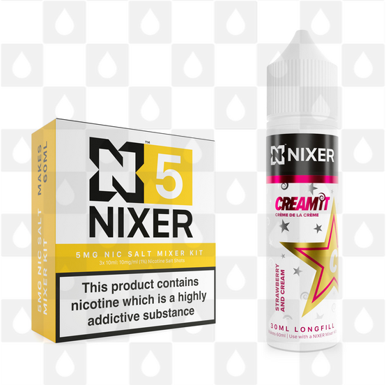Strawberry and Cream by Cream It x Nixer E Liquid | 60ml Long Fill, Nicotine Type: Nicotine Salt, Strength & Size: 05mg Salt • 60ml • Inc Shots (50/50)