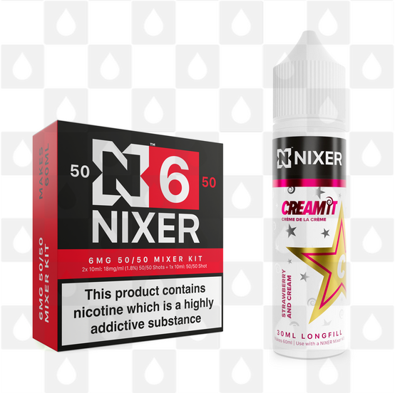 Strawberry and Cream by Cream It x Nixer E Liquid | 60ml Long Fill, Nicotine Type: Regular Nicotine, Strength & Size: 06mg • 60ml • Inc Shots (50/50)