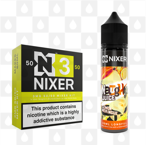 Lemon Meringue by Naughty Juice x Nixer E Liquid | 60ml Long Fill, Nicotine Type: Regular Nicotine, Strength & Size: 03mg • 60ml • Inc Shots (50/50)