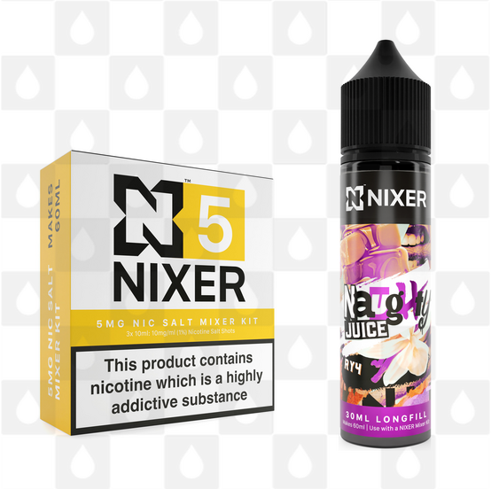 RY4 by Naughty Juice x Nixer E Liquid | 60ml Long Fill, Nicotine Type: Nicotine Salt, Strength & Size: 05mg Salt • 60ml • Inc Shots (50/50)
