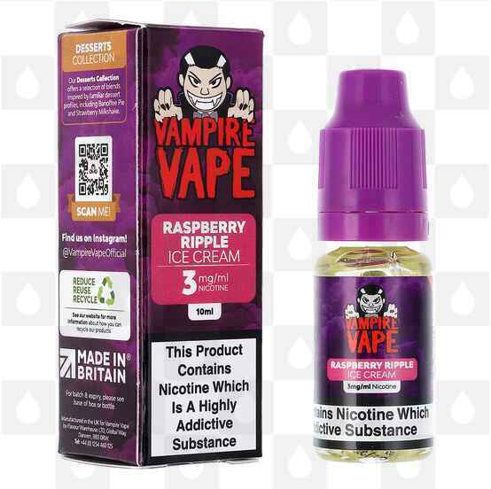 Raspberry Ripple Ice Cream | Desserts by Vampire Vape E Liquid | 10ml Bottles, Strength & Size: 12mg • 10ml
