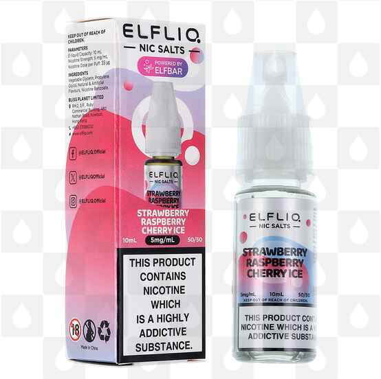 Strawberry Raspberry Cherry Ice by Elfliq | Elf Bar E Liquid | 10ml Nic Salt, Strength & Size: 05mg • 10ml