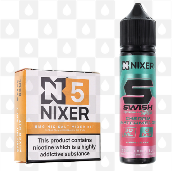 Cherry Watermelon by Swish E Liquid | 60ml Longfill, Nicotine Type: Nicotine Salt, Strength & Size: 5mg Salt • 60ml • Inc. Shots (50/50)
